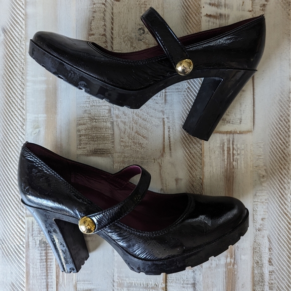 COACH Lila's Crinkle Patent Leather Mary Jane Platform Heels, Size 7 - Picture 1 of 12